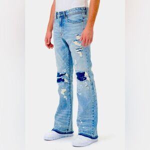 First Row Knee Destroyed Slim Flare USA Distressed Casual Streetwear 40"/33"